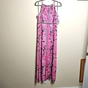 INC International Concepts Paisley Maxi Dress Pink Gray Extra Large